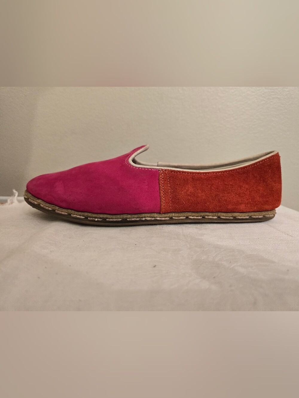 Sabah Unisex Suede Slip-On Loafers in Fuchsia & Rust Size 43 In Excellent Cond - Picture 5 of 8